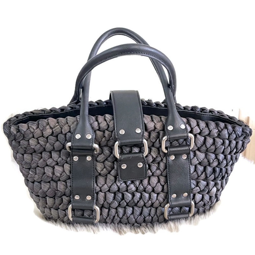The Limited Woven Straw Black Purse